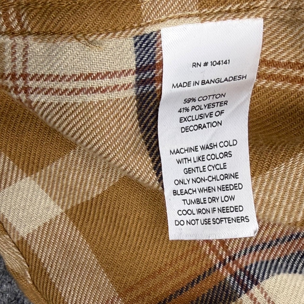 Alpine Design Mens Plaid Flannel Shirt Tan Cream Navy Button Down Large - Picture 7 of 8